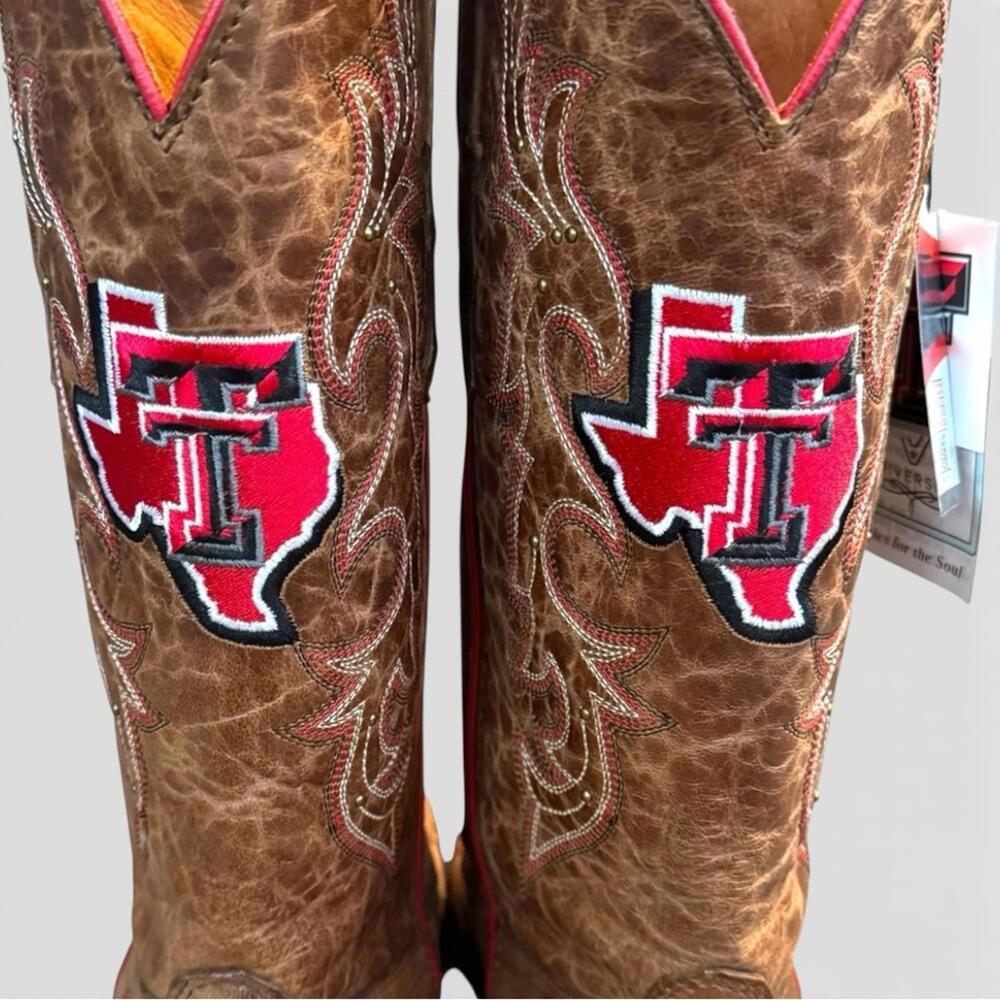 NWT Vaccari Texas Tech Red Raiders Leather Cowboy Boots Gameday Brown 10 - Picture 7 of 9